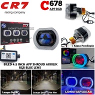 CR7 C678 - Projector Biled RGB 4.5 Inch Blue Lens Plus Acrylic Shroud FanDEVIL APP High Low Piw Piw