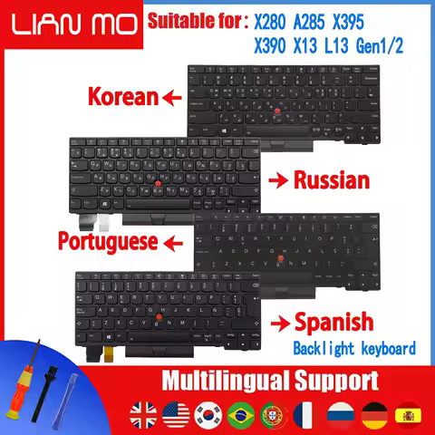 US UK Hebrew Brazil French Spanish Portuguese Notebook Keyboard for Lenovo ThinkPad X280 A285 X390 X