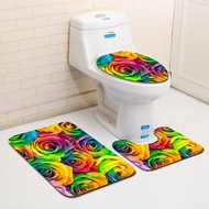 Honlaker 3Pcs/Set HD Printing and Dyeing Flowers Bathroom Toilet Anti-Slip Mat Soft Absorbent Bath M