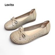Lovito Elegant Mary Janes Bow Flat Shoes Hollow Upper Spring/summer Apricot Mary Janes for Women LFA