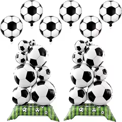 6 Soccer Balls and 2 Standing Soccer Balls for Balloon Stacking, Decoration for Birthday Parties and