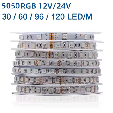 DC 12V 24V Flexible RGB LED Strip Light 5050 SMD 30/60/96/120LEDs/M IP20 IP65 Waterproof 8mm 10mm PC