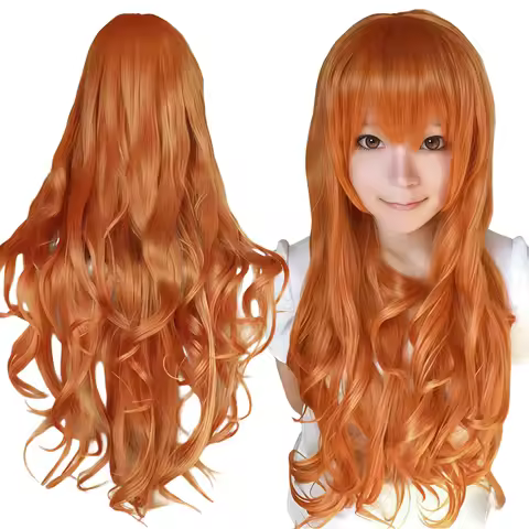 Synthetic Hair Vibrant Orange Lolita Cosplay Wig Curly Asuna Yuuki Anime Wigs Orihime Inoue Hallowee