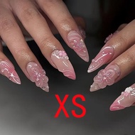 10Pcs Medium Press on Nails Almond Fake Nails with Design 3D Drip Gel Flower Glue on False Nails Fre