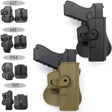 G 17/M9/PX4/1911 Tactical Gun Holster Hunting Right Pistol Holster Double Magazine Pouch 360 Degree