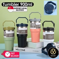 ⚡️SG Seller⚡️Tumbler 900ml Vacuum Thermal Insulated Water Bottle Flask Cup with Straw Stainless Steel Cup