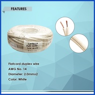 ☇ ∫ ≅ ELECTRICAL FLATCORD EXTENSION DUPLEX WIRE, #14-AWG 2.0mmx2 PURE COPPER, WHITE