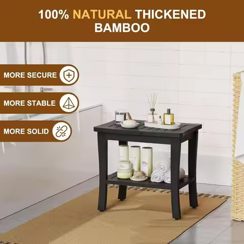 Bamboo Black Shower Bench Stool Shower Chair Seat Adult Women Her Sister Aunt Wife Hustband Lady Aun