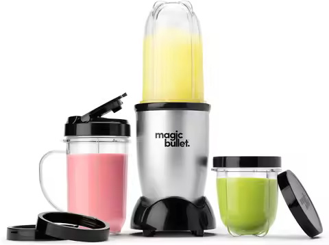 Compact Silver Blender Set, 11-Piece Magic Bullet for Smoothies & Shakes