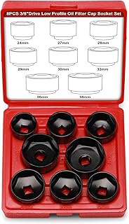 Mayouko 8 Pieces 3/8" Drive Low Profile Oil Filter Cap Wrench Socket Set, 24mm, 27mm,28mm,29mm,30mm,