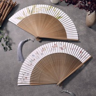 Bamboo Forest Paper Fan Chinese Style Antique Fragrance Paper Folding Fan String Facial Paper Fan Gi