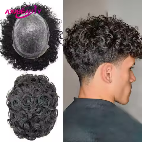 ISKIN Men Toupee Human Hair Curly Thin Skin PU Men's Capillary Prosthesis With Knots Indian Remy Hai
