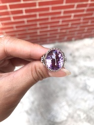 尼泊爾手工製作925純銀紫水晶戒指（蛋面橢圓）