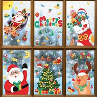 Christmas Window Stickers Home Decorations Cartoon Mirror Xmas Static Sticker New Year 2024 Merry Santa Elk Room Wall Decor 2023