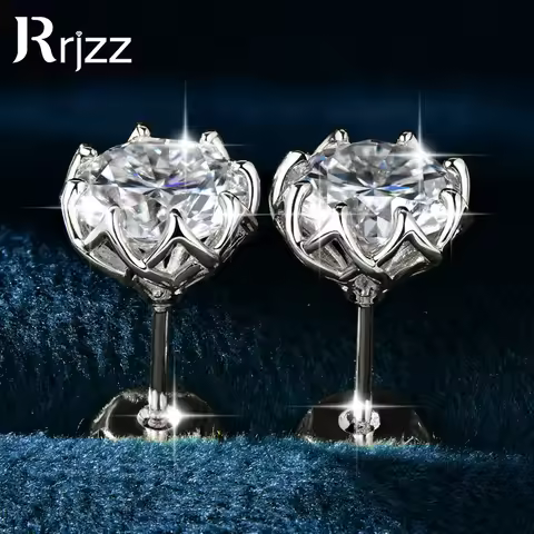 Rrjzz D Color VVS1 Moissanite Certified Stud Ear for Women Men 1-2CT Round Cut Lab Created Diamond S