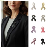 MIQUEL Black Ribbon Pin, Rhinestone Crystal Awareness Funeral Ribbon Badge Brooch, Enamel Black Ribb