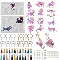 HyzaPhix 104pcs Resin Molds Keychain Silicone Molds Zodiac Sign Epoxy Casting Mold 12 Constellation