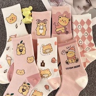 MALAYSIA READY STOCK1 Pair Japanese Style Women Anklet Socks with Pinky Bear Full Carton / Emoji Whi