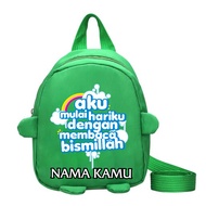 Mini Backpack with Bismillah Reading Motif, Preschool School Bag for Boys and Girls