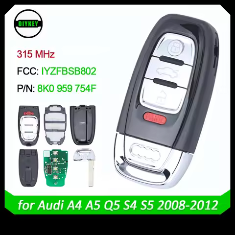DIYKEY for Audi A4 A5 Q5 S4 S5 Remote Key Fob IYZFBSB802 8K0959754F/ 8K0 959 754F PCF7945A / HITAG 2