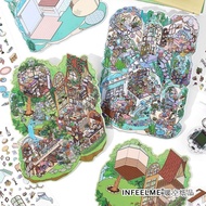 3D Miniature Scenes Sticker DIY Cute Cartoon Journal Korean Style Scenes Building PET Sticker