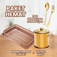 [SAVING PACKAGE] Cooper Crisper Tray Fika / Oven Tray Oil Drainer + Oil Pot Oil Filter Gold Stainles