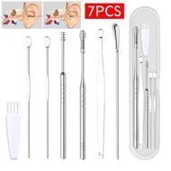 屯團百貨 - [7件套裝] 不銹鋼耳勺 螺旋彈簧挖耳勺 采耳工具清潔套裝 兒童成人掏耳勺