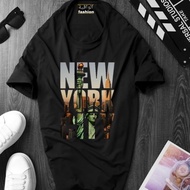 T SHIRT BLACK T-SHIRT MOTIF NEW YORK CITY CATTON 24S