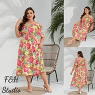 F&H 4004-XL-4XL Elegant Floral Plus Size Off Shoulder Midi Dress