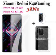 3in1 for Xiaomi Redmi K40 Gaming/K40 Poco F3 GT 5G Poco F3 X3 GT 5G  HD transparent tempered glass film + lens film + back film