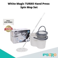 White Magic TURBO Hand Press Spin Mop Set (with 1 microfiber mop heads) / Dual Spin Model / 1 Year Bucket Warranty