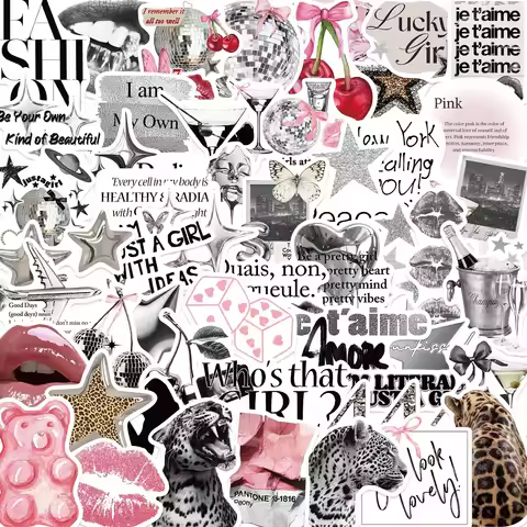 50Pcs Fashion Y2k Stickers Silver Lucky Girls Aesthetic Decals Scrapbooking Phone Luggage Skateboard