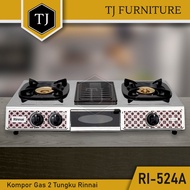 Rinnai Kompor Gas 2 Tungku Stainless Dengan Grill Panggang dan Mini Oven - RI 524A / RI 524 A / RI524A / RI-524A