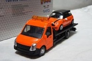 【特價現貨】1:43 Bburago Flatbed transporter + Mini Cooper S 橘色雙車組