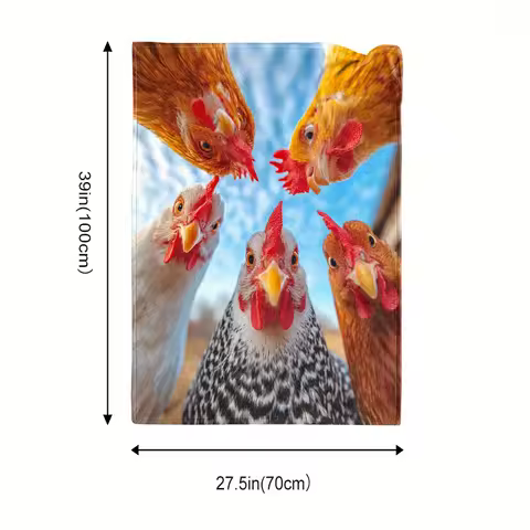 Festive Chicken Print Blanket, Whimsical 2D Design Flannel, Pet-Friendly All Season Throw, Playful H