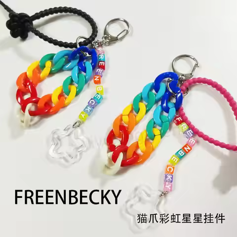FreenBecky Same Style Pendant Popular Cat Claw Rainbow Star Keychain GL Customized for Couples