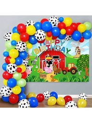 127入組藍、紅、黃、綠色印花牛形氣球花藝拱門套件，適用於農場動物風格農舍初生嬰兒派對生日裝飾供應品兒童女孩玩具球