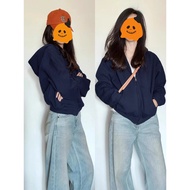 Navy Blue Stand-Up Collar Sweatshirt Women's Korean Style Summer Wear 2026 High-End Loose Slimmer Lo