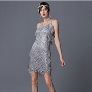 1920s Vintage Great Gatsby Party Sequin Dress Sexy V-Neck Summer Cami Dress Gold Fringe Dress Vestid