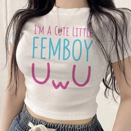 Femboy cropped top women manga funny vintage japan shirt baddie meme korean fashion
