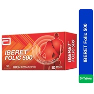 Iberet Folic 500 Iron Supplement with Folic Acid Tambah Darah Zat Besi 30 Tablets