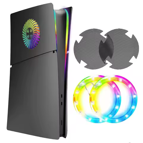 Faceplate with RGB Light Strip for PS5 Slim Cooling Vents LED Light Console Cover for PS5 Slim Digit