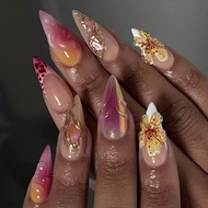 French Leopard Print Gradient Wearing Nails Manicure 3D Three-Dimensional Flower Style Fake Nails Na