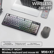 FREEWOLF M96 Wireless Keyboard Mouse Combo, 96-Key, Smart Screen, RGB, Bluetooth 5.0+2.4G