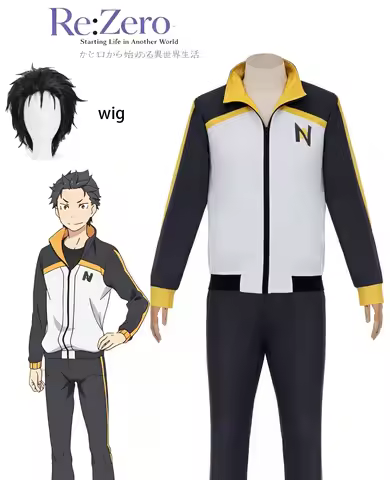 Re Zero Natsuki Subaru Cosplay Tracksuit Full Set Anime Sport Jacket Pants Wig Halloween Carnival Pa