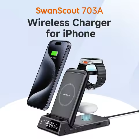 SwanScout 703A Wireless Charger for iPhone 17 16 15 14 Charging Station for Apple Watch 11 10 9 8 Ul