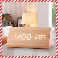 其他品牌 - 日系 多功能三角木紋竹LED時鐘/鬧鐘/溫度計/日期 - 竹木紋