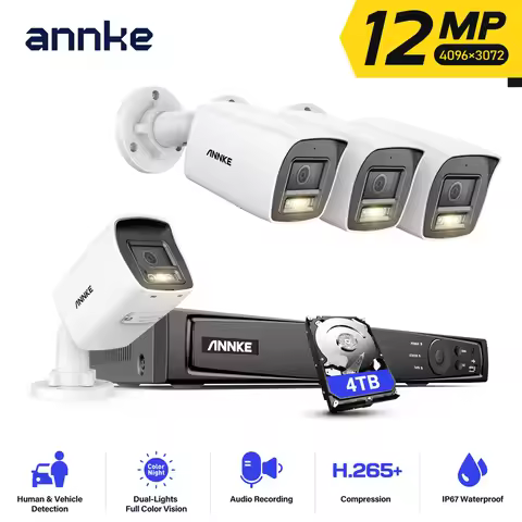 ANNKE H1200 12MP POE Surveillance Cameras H.265+ 8CH NVR With 4PCS 12MP Bullet Security Cameras CCTV
