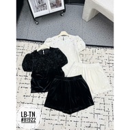 Velvet shirt set short sleeve embroidered with flowers on the chest + shorts 81922