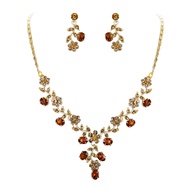 Flower Leaf Necklace Earrings Set Austrian Crystal